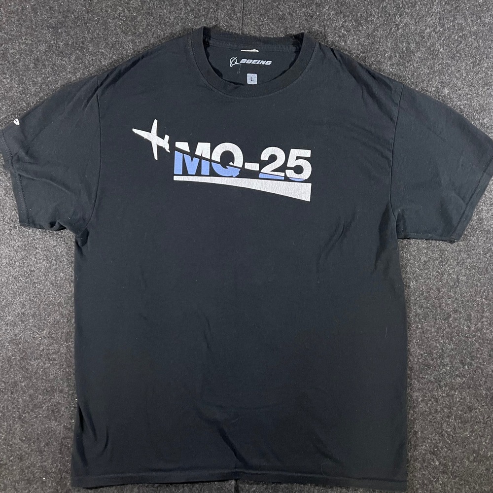 Boeing MQ-25 Stingray T-Shirt Mens Large Black Drone Aircraft Aviation Graphic